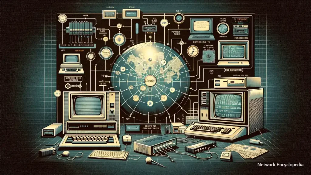 ARPANET: Its historical significance as the precursor to the modern Internet. Incorporating elements of vintage computing, early networking equipment, and iconic symbols, this design embodies the innovative spirit and collaborative effort that characterized the project.