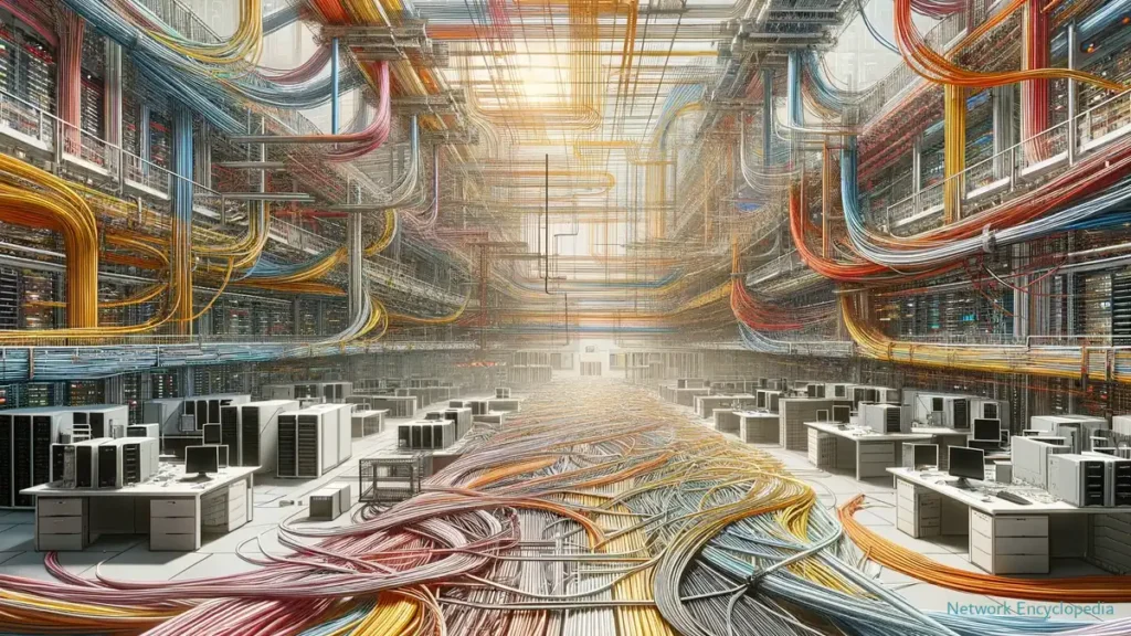 Cable Run: the intricate and essential network of cables that connect various parts of a building, emphasizing the complexity and importance of cable runs in modern network infrastructure.