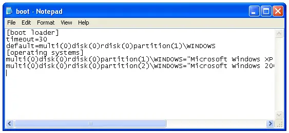 Lokalizacja boot ini w systemie Windows XP