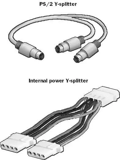 A PS/2 Y-splitter and an internal power Y-splitter.