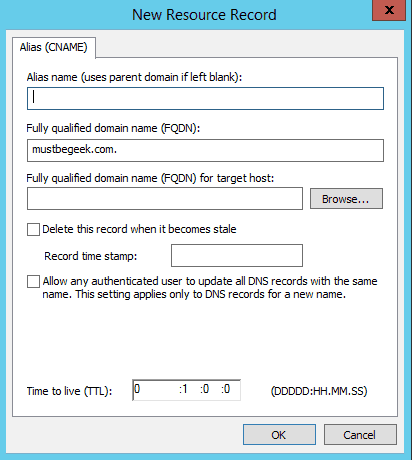 Creating a CNAME Record in Windows Server