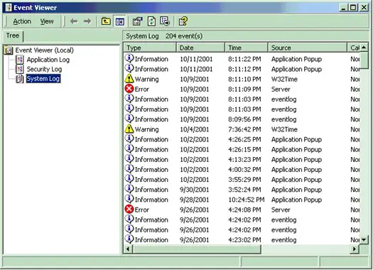 System Log (Event Viewer)