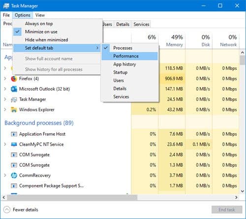 open task manager shortcut win 10