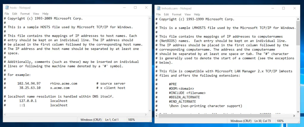 Difference between Lmhosts and host files. The two files, side by side.