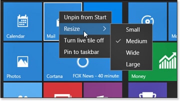 changing the size of a Start menu tile