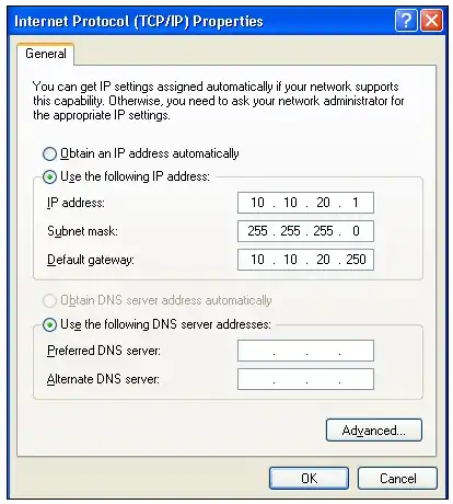 Network settings configuration for the default gateway (image 9)