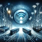 Wired vs. Wireless Networks: this image visually encapsulates the critical decision-making process involved in selecting the right network infrastructure, blending elements of both technologies in a futuristic and engaging manner.