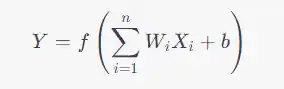 Perceptron mathematical representation: Y=f(i=1∑n​Wi​Xi​+b)