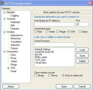 Putty Terminal - Configuration Dialog Box