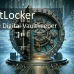 BitLocker: The Digital Vaultkeeper: a grand, secure digital vault door against a digital landscape, symbolizing robust data protection.