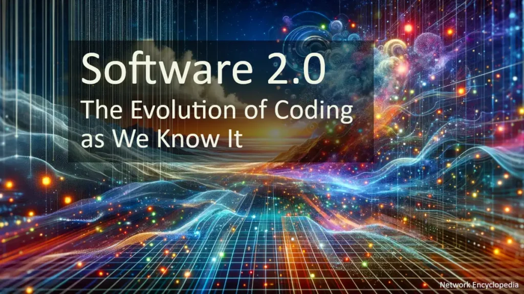 Software 2.0: The Evolution of Coding as We Know It. This image captures the futuristic and transformative essence of Software 2.0 with its digital landscape and abstract elements.