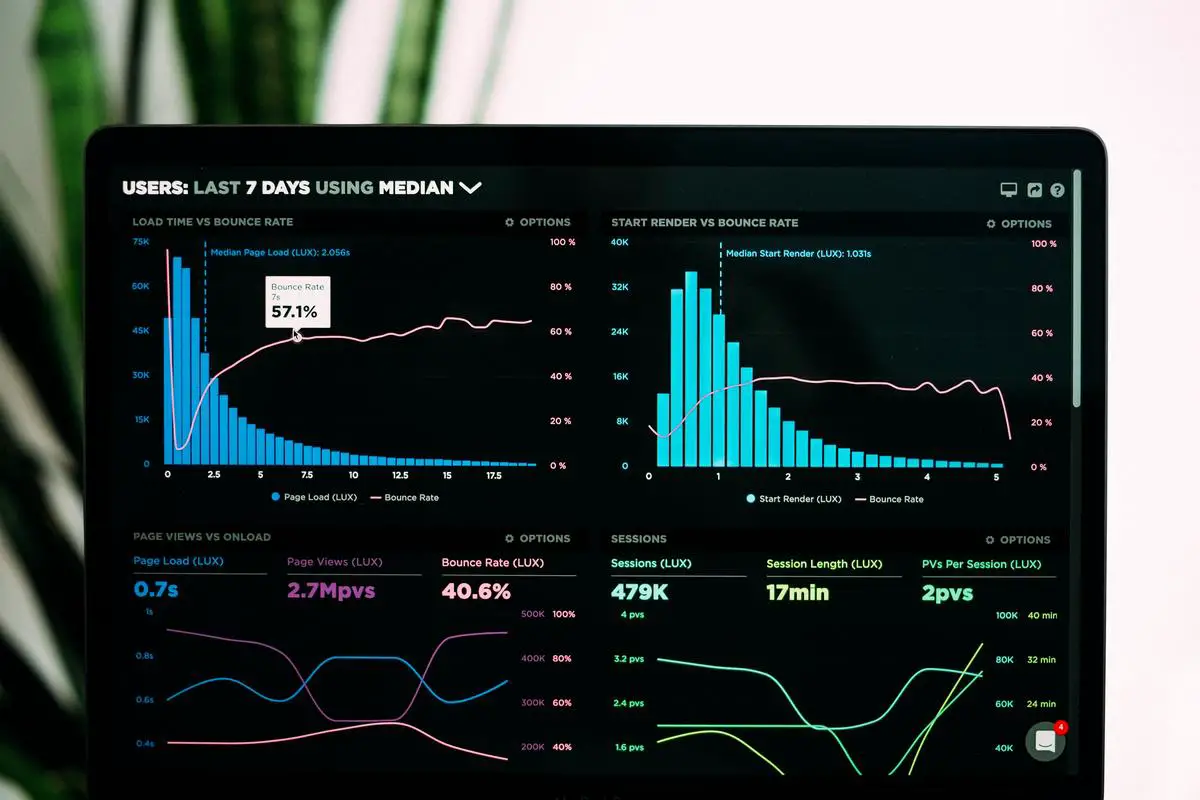 Image depicting a person analyzing data on a computer screen with charts and graphs.